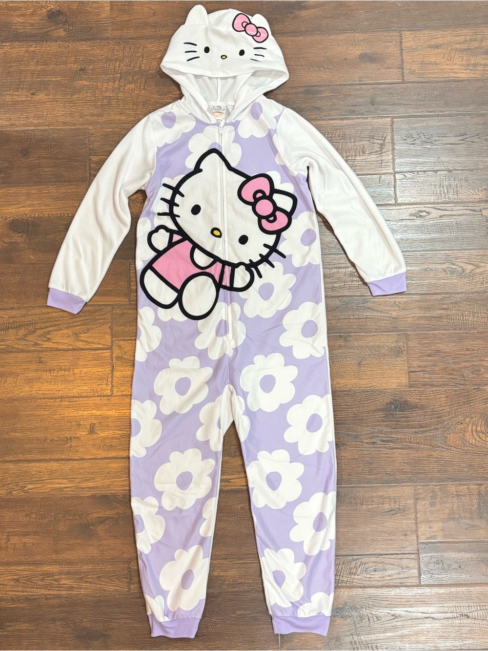 💕 Hello Kitty Purple and White Floral Kids One-Piece Pajama